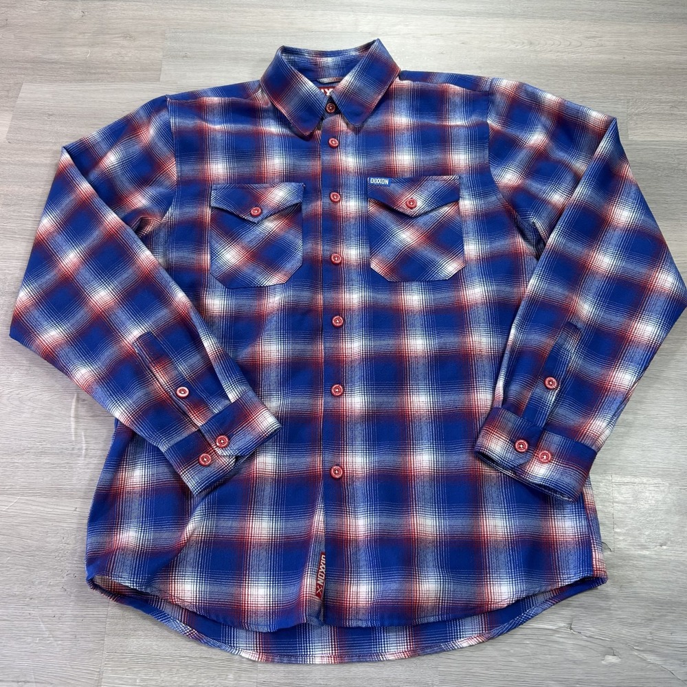 Dixxon Flannel Shirt Mens Medium Blue Red Plaid Long Sleeve Button Up Casual